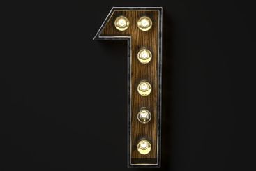 Light bulb glowing Number 1 ONE 3D