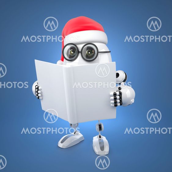Santa robot reading a book