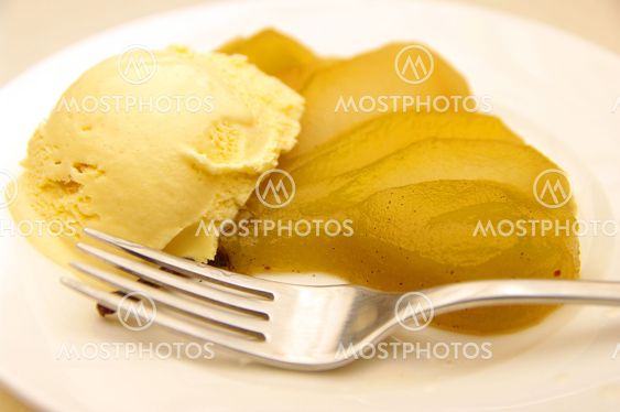 Vanilla Bean Poached Pear and Ice-cream