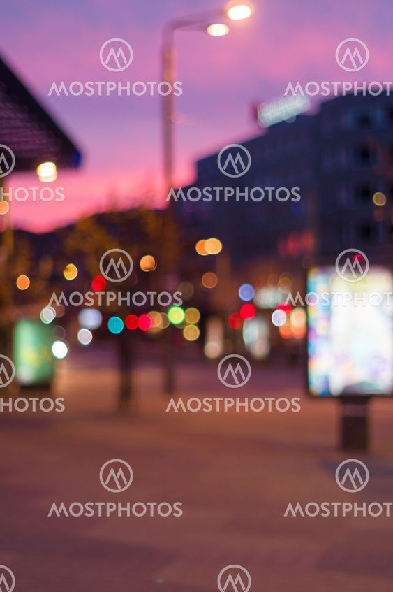 Urban city sunrise light bokeh, defocused blur background