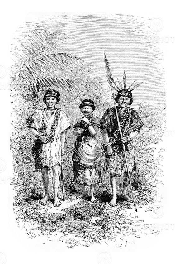 Civilized Indians of the Town of Cuembi in Amazonas, Brazil, vintage engraving
