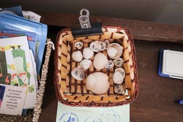 Religious and Christian objects and shells on the Munich...