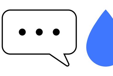 Male figure pointing, speech bubble with three dots, and...