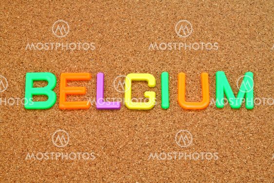 Belgium in colorful toy letters on cork background