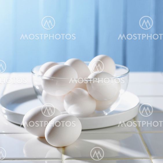 Eggs in the glass plate.