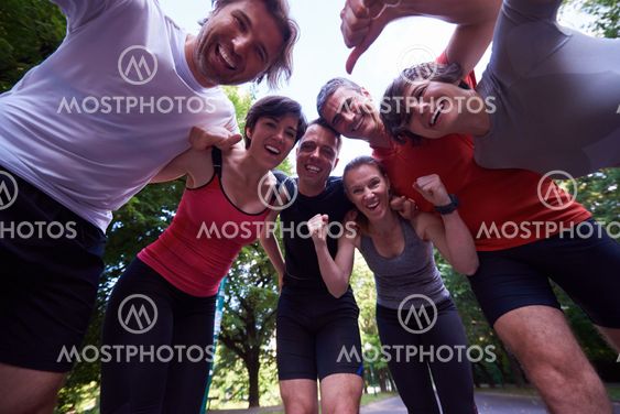 jogging people group have fun