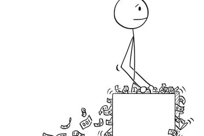 Cartoon of Man or Businessman Walking With Two Big...