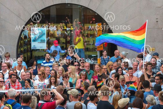 Pride parade in Stockholm and the parade going at...