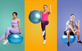 Young people engaging in athletic exercises with gym...