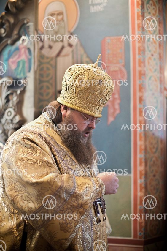 MOSCOW - MARCH 14: Orthodox liturgy with bishop Mercury in High Monastery of St Peter in Moscow on March 14, 2010 in Moscow