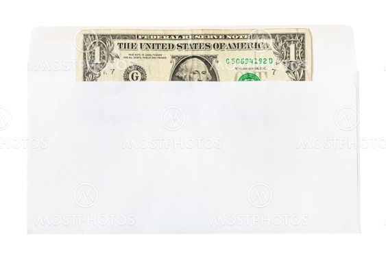 single united states one-dollar bill in envelope