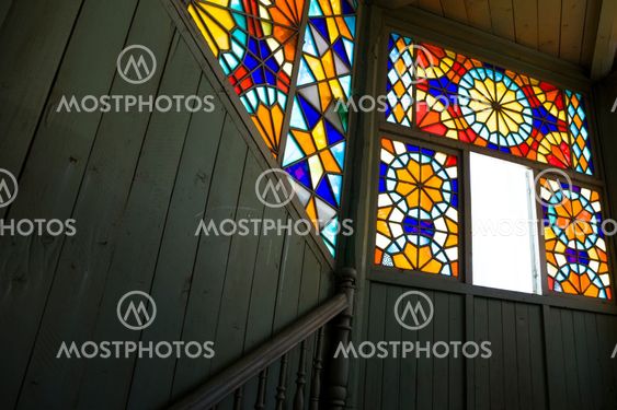 Stained glass window in old house at Tbilisi, Georgia