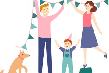 Happy family of mother, father, and son joyfully...