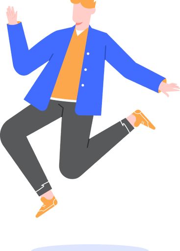 Happy businessman jumping very high with arms up to...