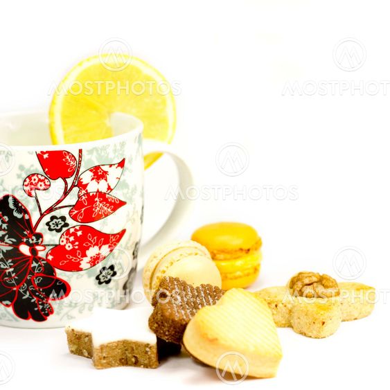 Cookies and mug on a white background