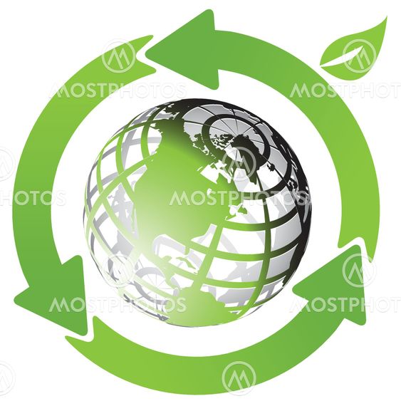 globe and green arrows