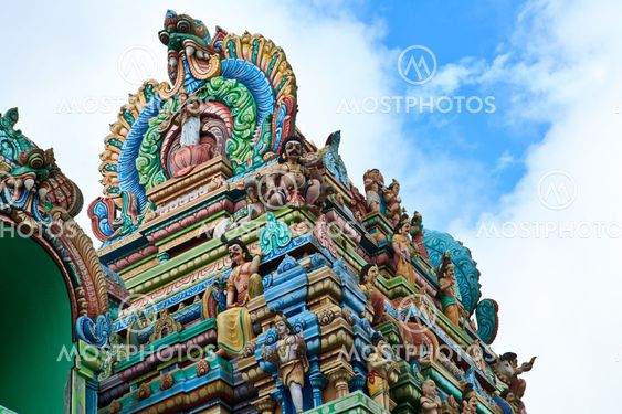 Close up of SRI ARULOLI THIRUMURUGAN Temple with blue sky , Penang Hill Malaysia