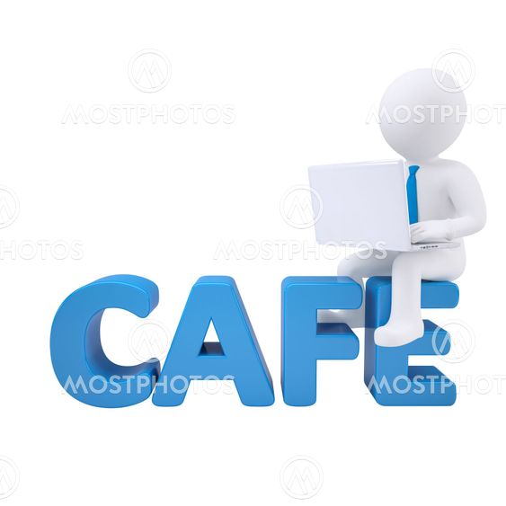 3d man with laptop sitting on CAFE