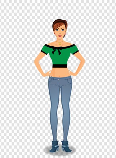 Full-length standing girl in blue jeans