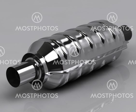 3D of reflecting muffler on grey background