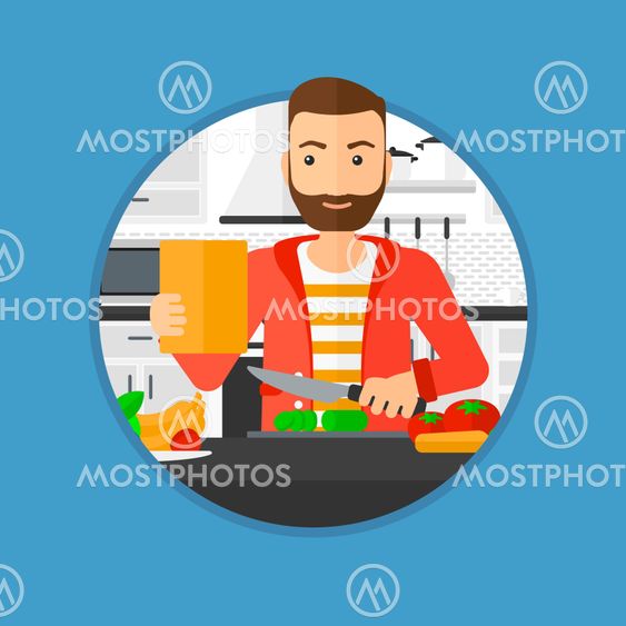 Man cooking healthy vegetable salad.