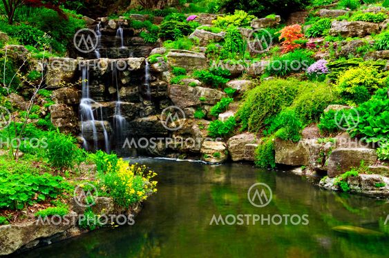 Cascading waterfall and pond