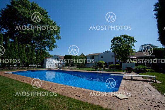 clear blue sky and pool.