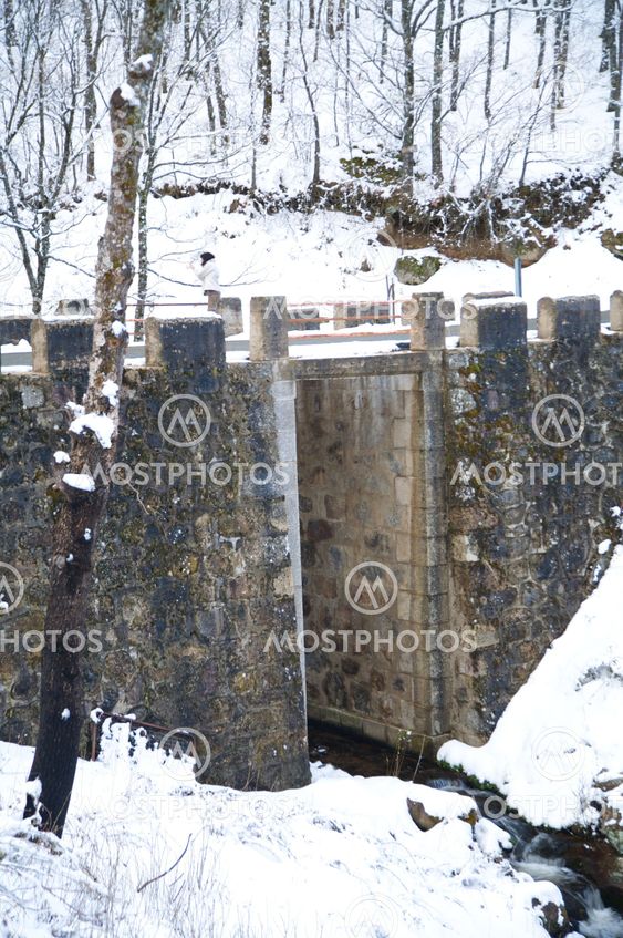 kvinna på snö bridge