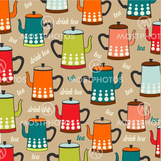 Seamless pattern with vintage Kettles