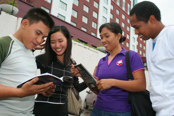 group of student reading book