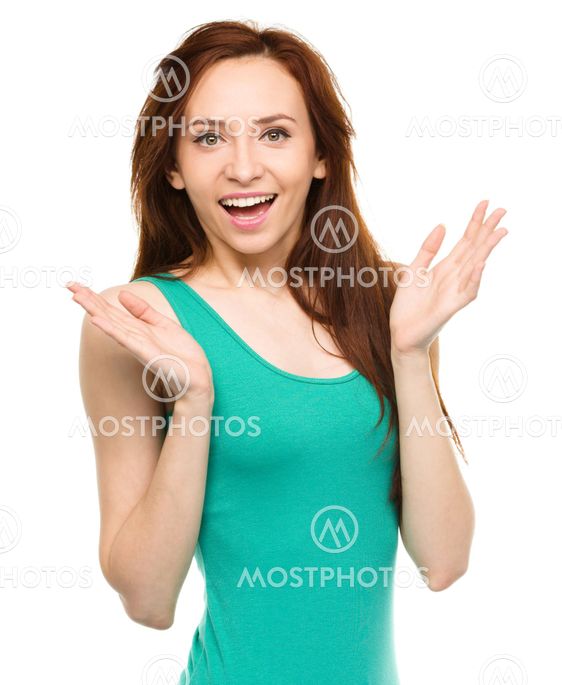 Portrait of a young surprised woman