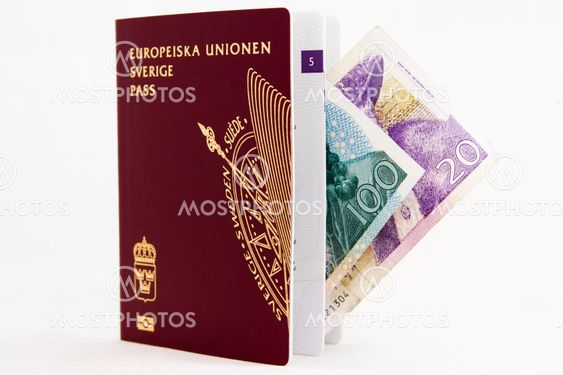 Swedish passport with bank notes