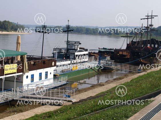 Touristic boat for tourist in Vistula River in Kazimierz Dolny, Poland