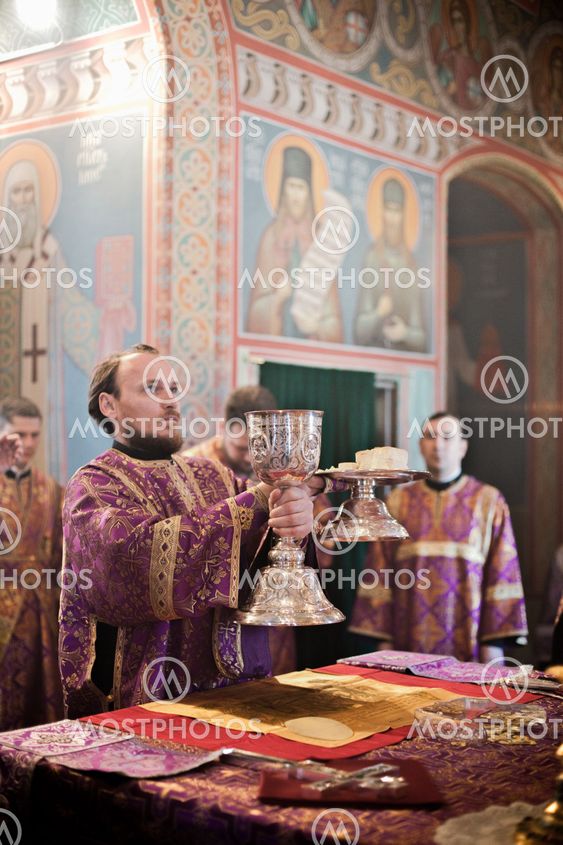 MOSCOW - MARCH 14: Orthodox liturgy with bishop Mercury in High Monastery of St Peter in Moscow on March 14, 2010 in Moscow