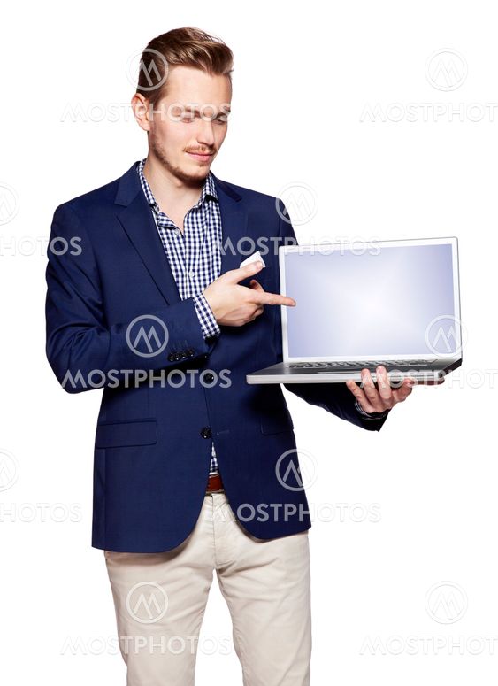 Businessman is showing something on a computer