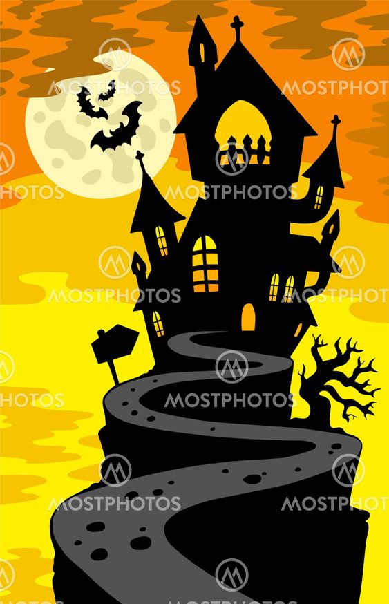 Haunted house silhouette on hill