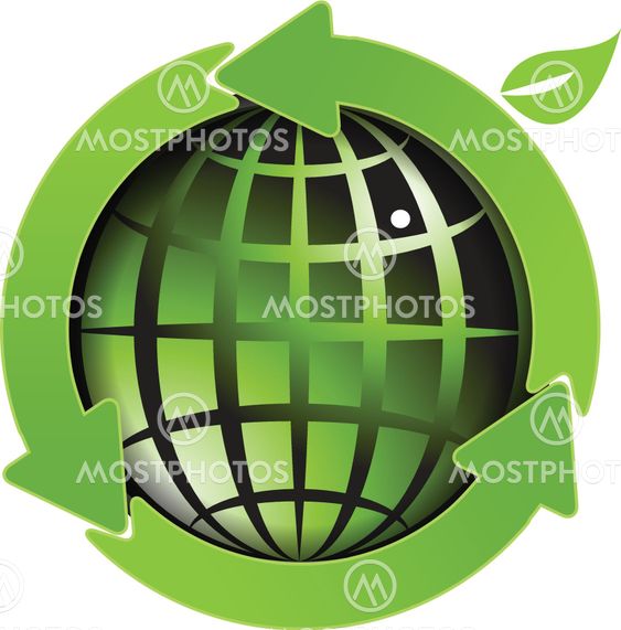 globe and green arrows