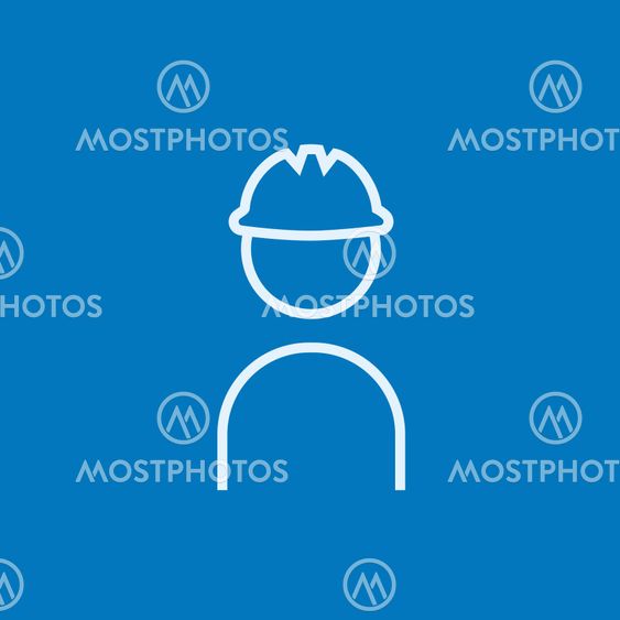 Worker wearing hard hat line icon.