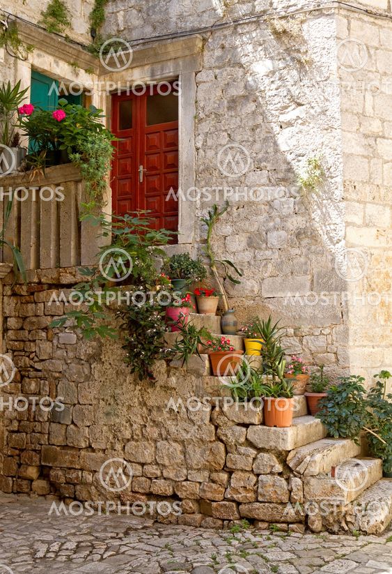 Staircase with flowerpots.