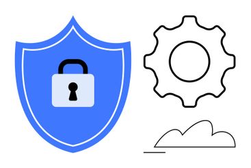 Shield with Lock, Gear, and Cloud Representing Security,...