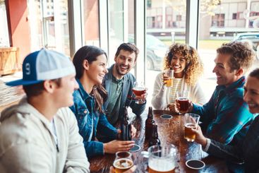 Bar, group and gather for fun, beer and party for joy,...