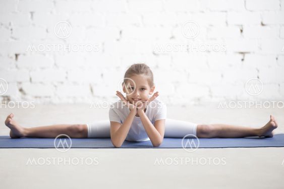 Girl child in Straight Angle pose, white studio background