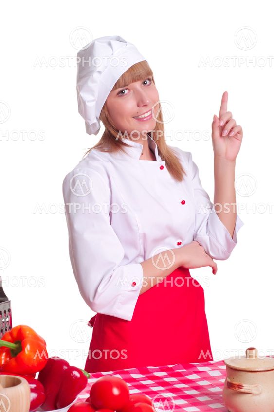 Attractive cook woman a over white background