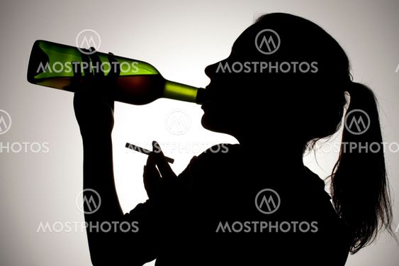 378 silhouette of woman drinking wine with cigarette