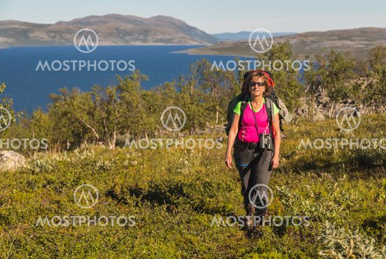 Woman hiking, Kiruna, Sweden