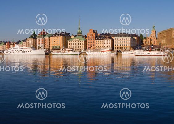 Waterfront with boats.