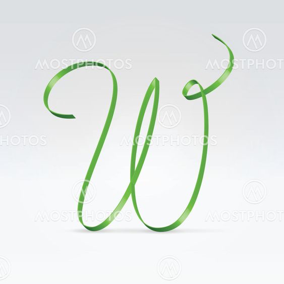 Thin green satin ribbon typeface