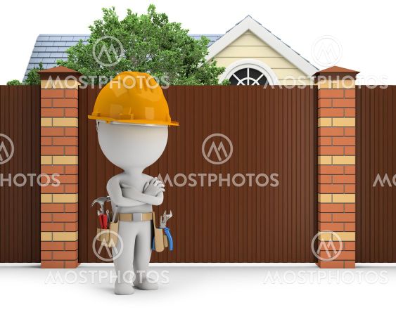 3d small people - repairer at the fence