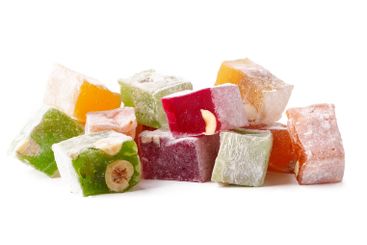 Colorful assortment of traditional Turkish delight on a...