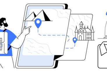 Young Traveler Using Digital Map for a Journey from...